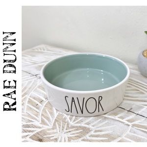 Rae Dunn Savor Small 5” Pet Dish White & Sage